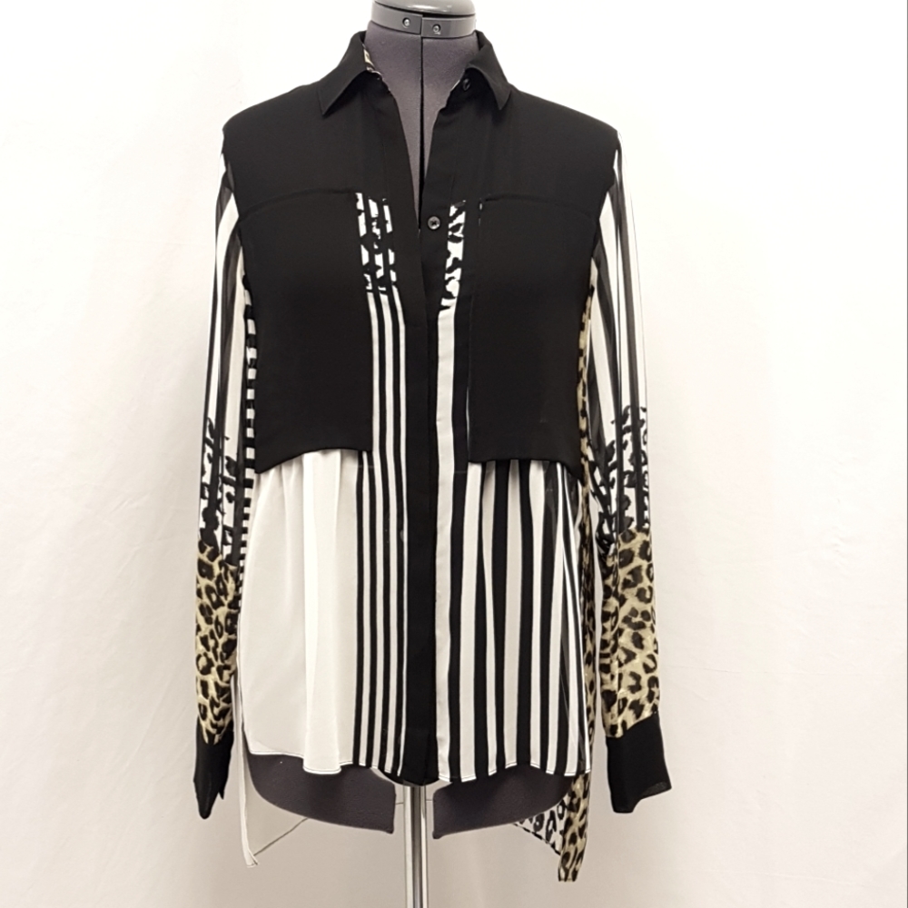 Kenneth Cole New York, black, white and leopard print blouse.
